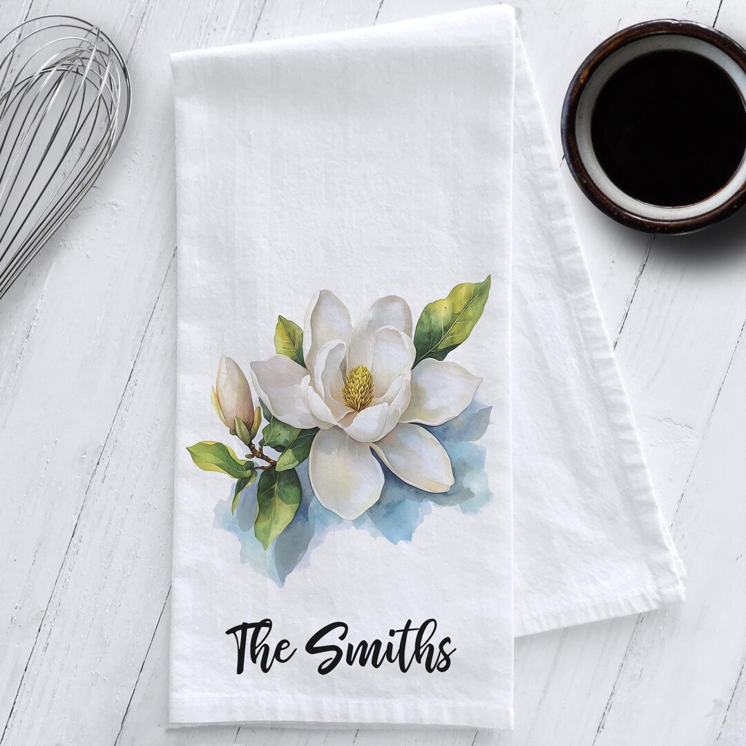 Personalized Magnolia Tea Towel,floral Tea Towel, Personalized Tea ...