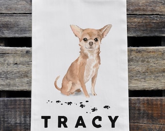 Paño de cocina personalizado de chihuahua, regalo para amantes de los perros, decoración personalizada para perros, paño de cocina personalizado de saco de harina