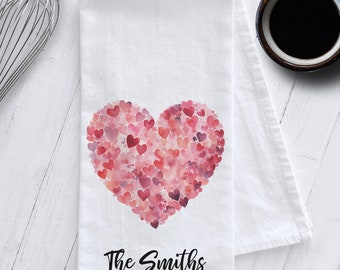 Personalized Heart Kitchen Tea Towel, Heart Tea Towel, Personalized Gift, Personalized Wedding Gift, Valentine's Day Tea Towel