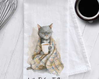 Funny Cat Tea Towel – Latte Before Talkie, Funny Cat Dish Towel, Funny Cat Gift, Cat Lover Gift, Coffee Lover Gift, Cat Mom Gift