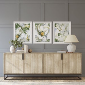 Magnolia Art Print Set, Botanical Art, Magnolia Wall Art, Flower Art Print, Floral Art Prints, Magnolia Art Prints