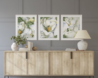 Magnolia Art Print Set, Botanical Art, Magnolia Wall Art, Flower Art Print, Floral Art Prints, Magnolia Art Prints