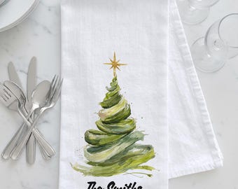 Personalized Christmas Tree Tea Towel, Personalized Holiday Kitchen Towel, Christmas Tree Decor, Christmas Tree Kitchen Towel