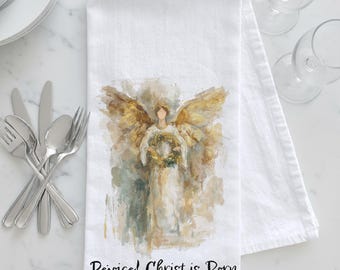 Christmas Angel Tea Towel – “Rejoice! Christ is Born” – Christmas Tea Towel, Angel Tea Towel, Rejoice! Christ is Born Tea Towel