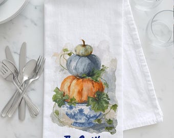 Personalized Chinoiserie Pumpkin Tea Towel, Chinoiserie Pumpkin,Chinoiserie Tea Towel,Fall Tea Towel,Stacked Pumpkin Tea Towel,Pumpkin Decor