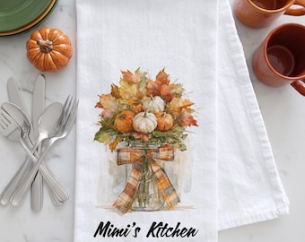 Personalized Fall Kitchen Tea Towel, Tea Towel Gift, Pumpkin Tea Towel, Fall Kitchen Towel, Fall Tea Towel,  Fall Kitchen Decor