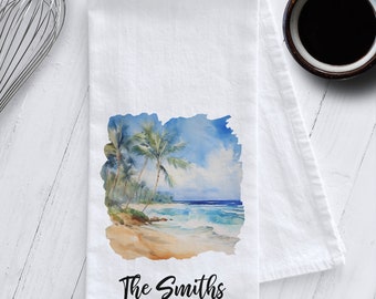 Personalized Beach Kitchen Tea Towel, Beach House Kitchen, Beach Tea Towel, Personalized Gift, Personalized Beach Gift