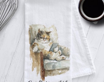 Funny Cat Tea Towel – Socially Unavailable, Funny Cat Dish Towel, Funny Cat Gift, Cat Lover Gift, Introvert Humor, Cat Mom Gift