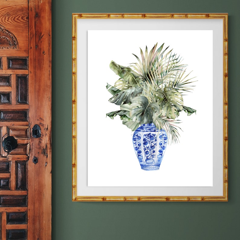 Watercolor Blue and White Chinoiserie Art Print Chinoiserie Etsy