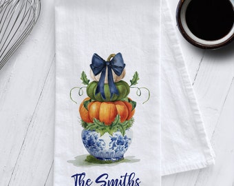 Personalized Chinoiserie Pumpkin Tea Towel, Chinoiserie Pumpkin, Chinoiserie Tea Towel, Fall Tea Towel,  Coquette Aesthetic, Pumpkin Decor