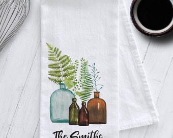 Personalized Botanical Design Kitchen Tea Towel, Personalized Tea Towel, Personalized Gift, Botanical Tea Towel, Botanical Kitchen Towel