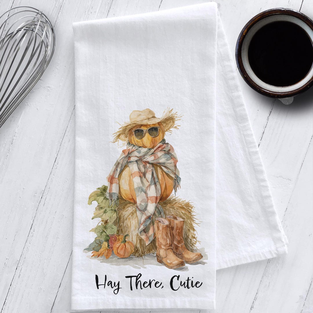 Sassy Fall Pumpkin Tea Towel – “hay There, Cutie” Funny Autumn Kitchen ...