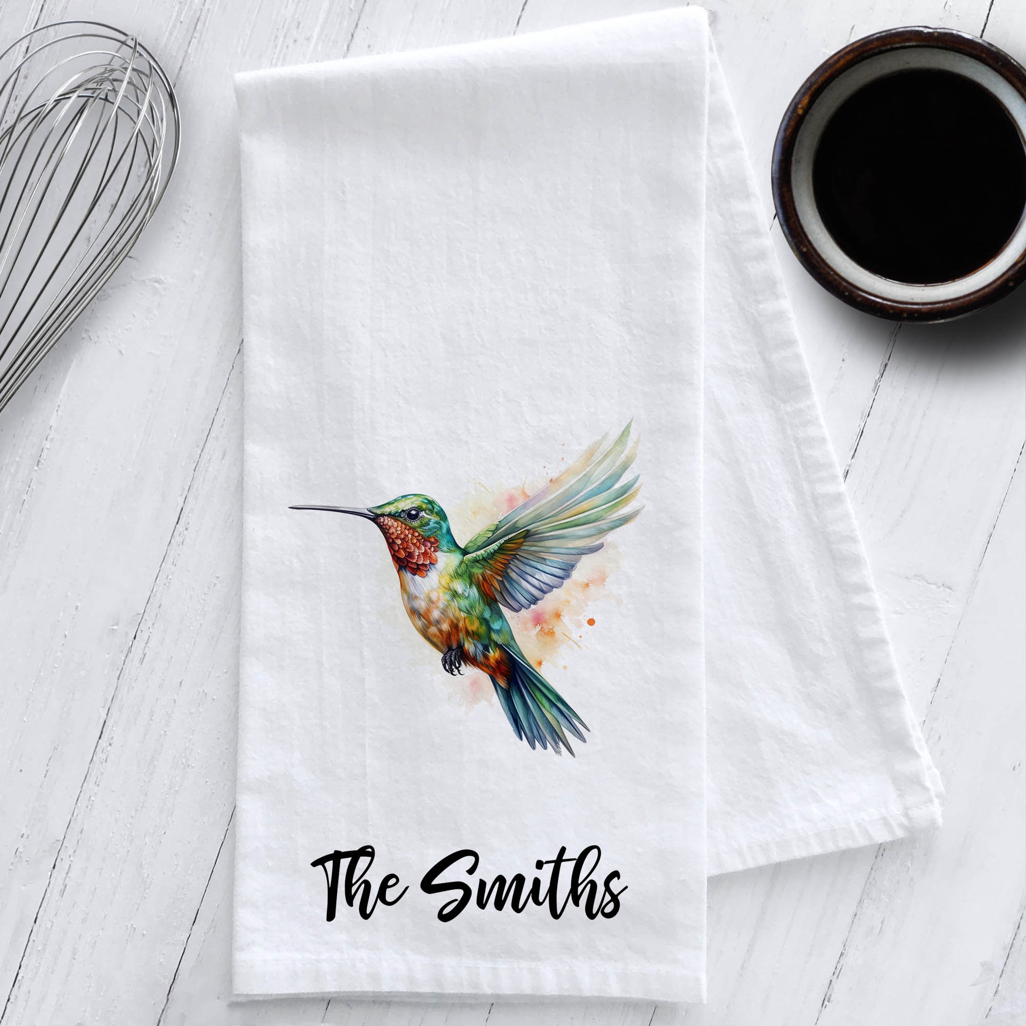Teacup Hummingbird Tea Towel - Set of Two