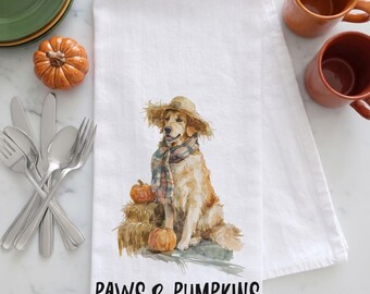 Golden Retriever Fall Tea Towel, Golden Retriever Kitchen Towel, Autumn Pumpkin Decor, Golden Retriever Gift, Fall Tea Towel, Pumpkin Decor