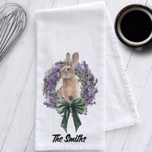 Personalized Rabbit Tea Towel,Easter Tea Towel, Personalized Mother&#39;s Day Gift, Bunny Tea Towel, Personalized Gift, Bunny Kitchen Towel
