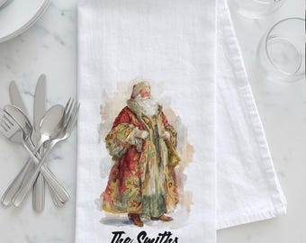 Personalized Old World Santa Christmas Tea Towel, Santa Tea Towel, Christmas Tea Towel, Santa Kitchen Towel, Christmas Hostess Gift