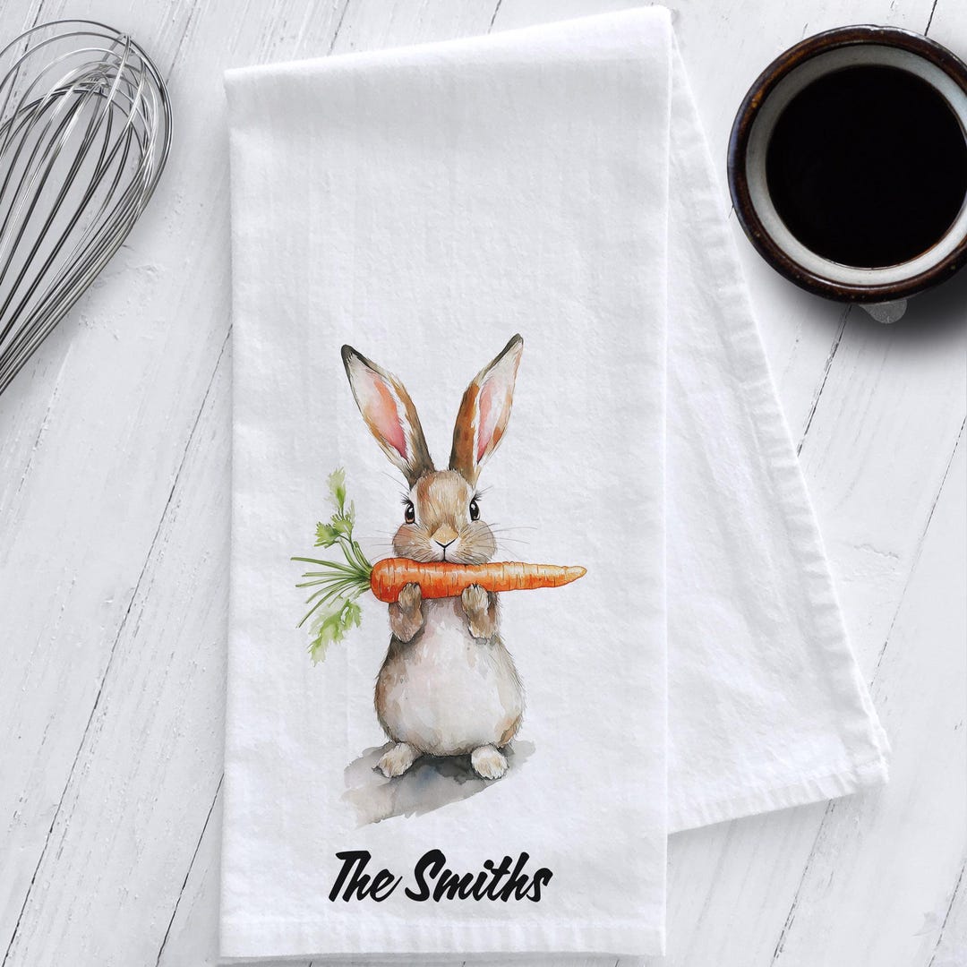 Personalized Rabbit Kitchen Tea Towel, Easter Bunny Tea Towel ...