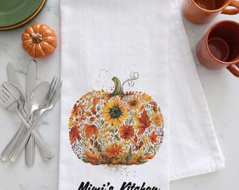 Fall Tea Towel | Personalized Pumpkin Kitchen Decor | Autumn Housewarming Gift | Thanksgiving Hostess Idea