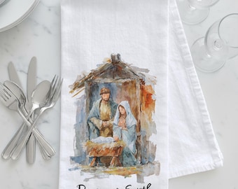Nativity Scene Christmas Tea Towel – “Peace on Earth” – Christmas Tea Towel, Nativity Tea Towel, Peace on Earth Kitchen Towel
