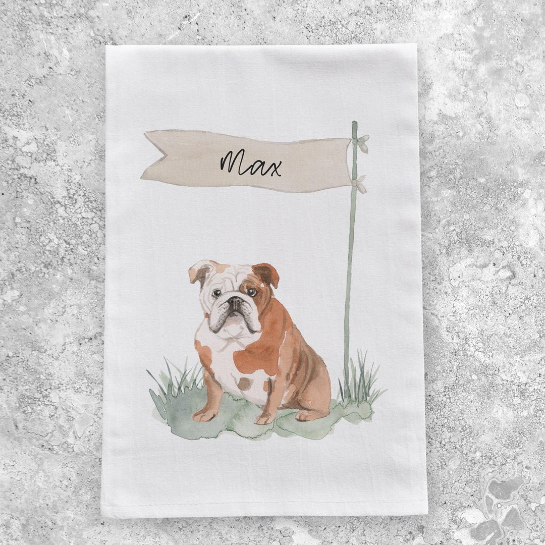 Personalized English Bulldog Kitchen Tea Towel Dog Lover Etsy