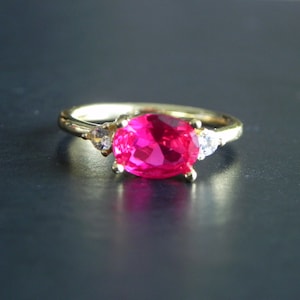 Fuchsia and Clear CZ Stone Ring Oval Cut