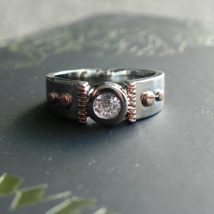 Round Cut Bezel Set White Zircon Ring