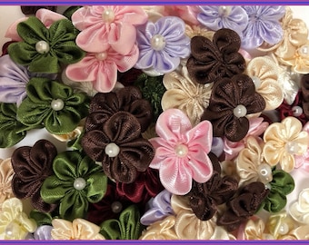 100 Satin Ribbon 5 Petals Flower 3/4"~1" Applique Sewing Bow Craft Mix Color