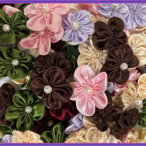 100 Satin Ribbon 5 Petals Flower 3/4"~1" Applique Sewing Bow Craft Mix Color