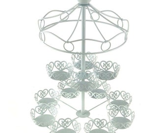 Charmed Iron Carousel Cupcake Stand 12 counts, White dessert stand tower