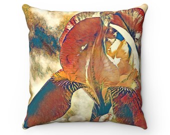 Red and Blue Iris, Floral Throw Pillow, Autumn Decorations, Autumn Pillow, Fall Decor, Home Decor, Gift For Her