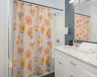 Watercolor Daisies Shower Curtains | Bath Decor | Botanical | Orange | Peach Decor