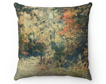 Orange Fall Path  Throw Pillow  | Autumn  Decor | Cabin, Lodge & Airbnb Accent