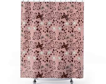 Pink Butterfly, gift for her, home decor, Botanical  Shower Curtains |  Housewarming Gifts | Bathroom Refresh Gifts | 71x74 inches