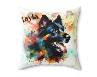 Custom Photo Watercolor Dog Throw Pillow, Personalized Dog, Gift for him, gift for her, mothers Day