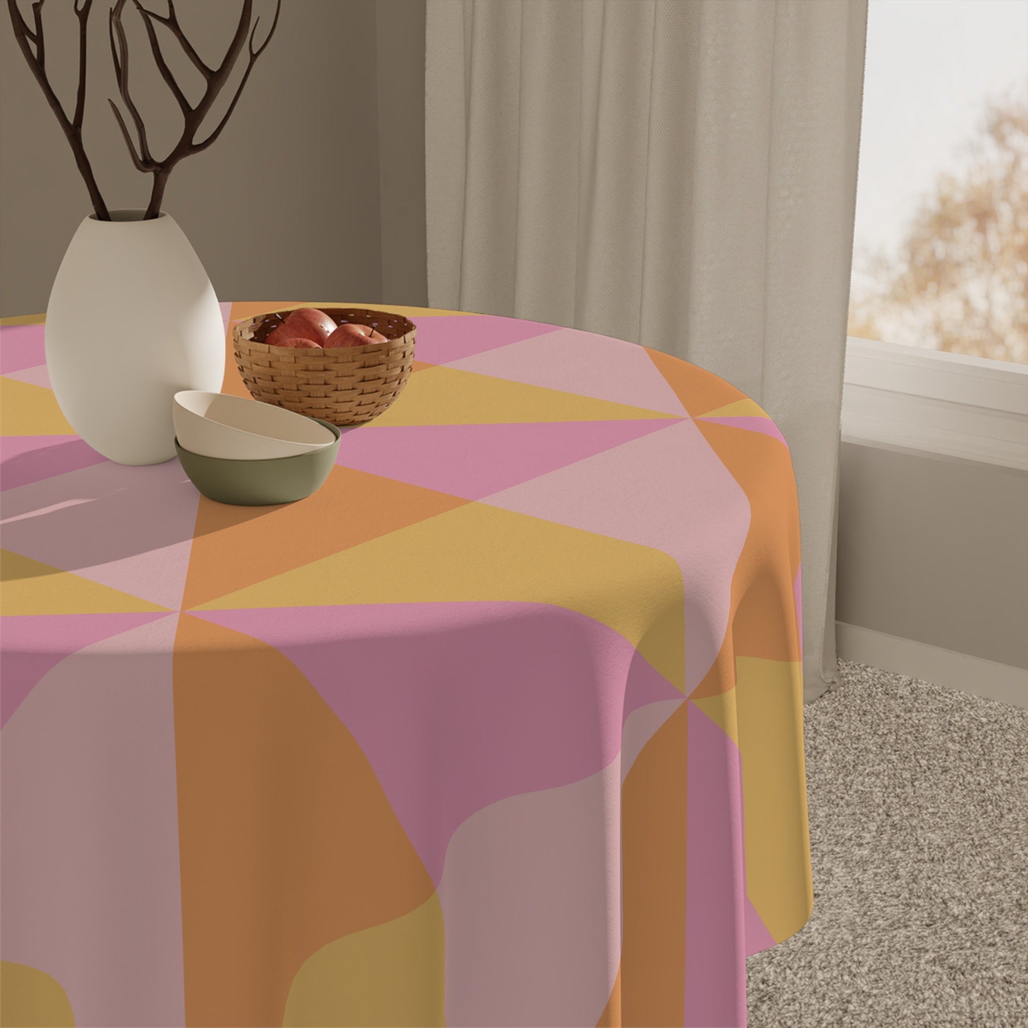 Pink, Yellow and Orange round Tablecloth, 55x55, square table cloth, linen