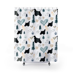 Dog Breed Shower Curtain | Blue and White Shower Curtains |  Housewarming Gifts | Bathroom Refresh Gifts | 71x74 inches | Spun Polyester