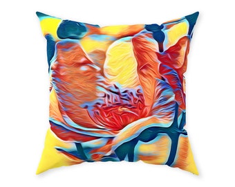 Tropical Floral Pillow, Orange and Blue, Yellow and Blue Pillow, gift for her, interior decorations