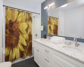 Sunflower Shower Curtain | Botanical  Shower Curtains |  Housewarming Gifts | Bathroom Refresh Gifts | 71x74 inches | Spun Polyester