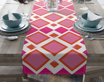 Custom Design Pink Squares Table Runner | Polyester Table Runner