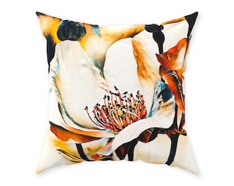 Colorful White Floral Throw Pillow, gift for her, interior decorations