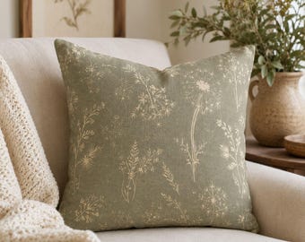 Dandelion Botanical Pillow - Sage Green, Nature Inspired Accent
