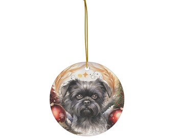Affenpinsher Ceramic Ornament, Round Ornament, Dog Christmas, Gift for Her