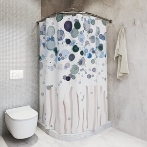 Water Bubbles Shower Curtain Botanical Shower Curtains Housewarming Gifts Bathroom Refresh Gifts 71x74 inches Watercolor shower image 9