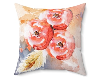 Orange Floral, Tangerine pillow, Orange Rose, Peach floral, Roses on pillow, Square Throw Pillow, gift for her