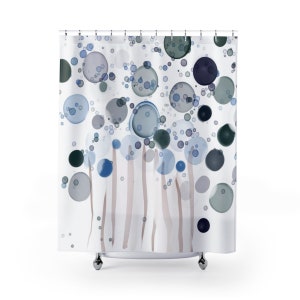 Water Bubbles Shower Curtain Botanical Shower Curtains Housewarming Gifts Bathroom Refresh Gifts 71x74 inches Watercolor shower image 5