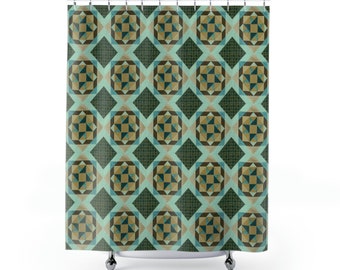 Green Patch Pattern Shower Curtains