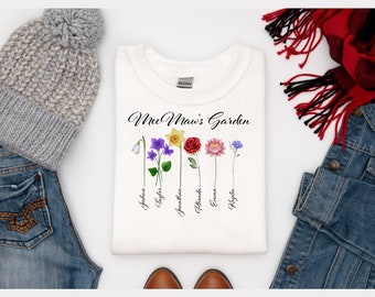 Grandma’s Garden Sweatshirt, Custom Birthflower Sweatshirt, Gift for Grandma, Love Grows Here, Mom's Garden