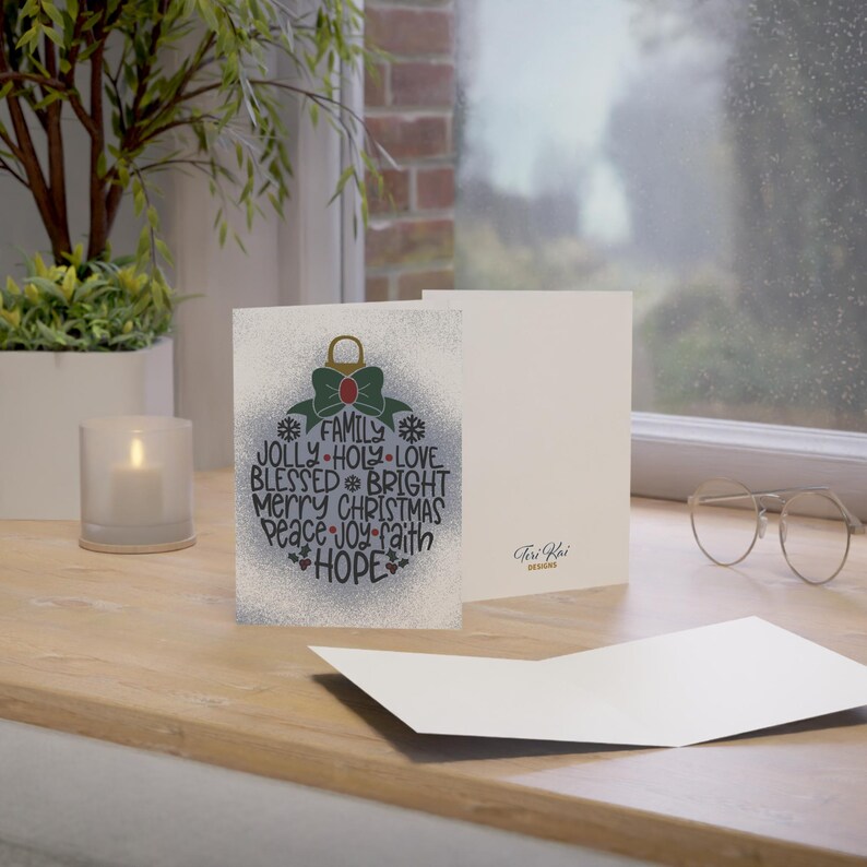 Holiday Ornament Greeting Cards, Christmas 5x7 With Envelopes Set of 10