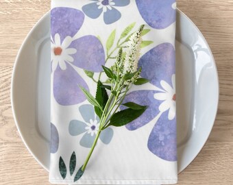 Blue and Lilac Floral Set of 4 Napkins, Table decor, Table linen, lines, napkins, table settings