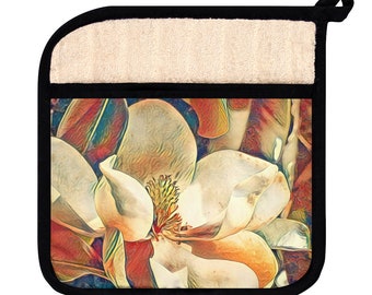 Bronze Magnolia pot holder, kitchen decor, gift for her, kitchen decor, kitchen accessories, baking decor
